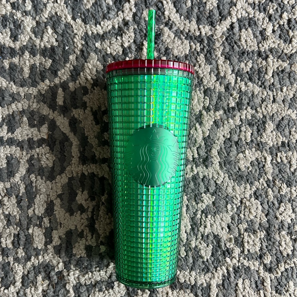 Starbucks Green & Pink Grid Cold Cup (24 oz)